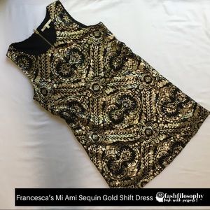 Francesca’s Mi Ami Sequin Gold Black Shift Dress